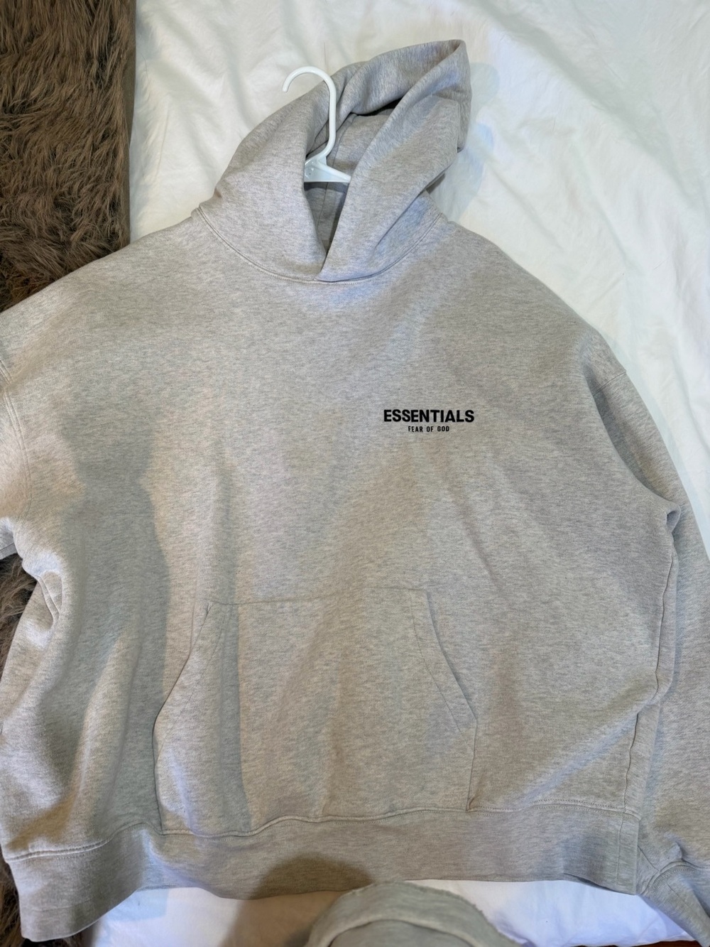 ESSENTIALS Light Gray Hoodie with Small Chest Logo